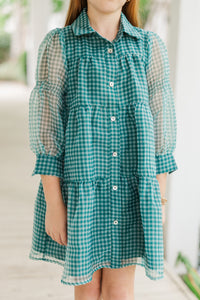 Girls: Take The Leap Emerald Green Plaid Dress