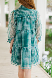 Girls: Take The Leap Emerald Green Plaid Dress