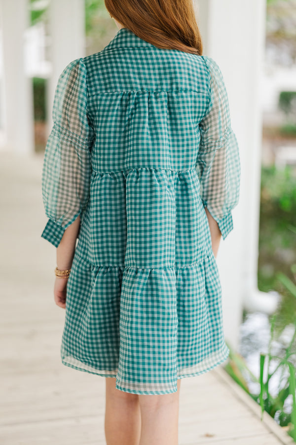 Girls: Take The Leap Emerald Green Plaid Dress