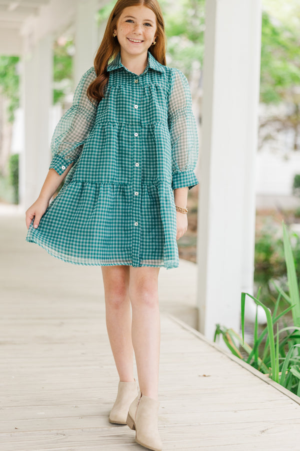 Girls: Take The Leap Emerald Green Plaid Dress