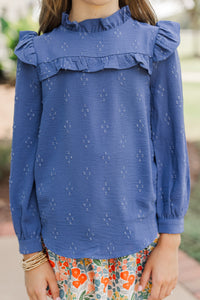 Girls: The Emily Denim Blue Ruffled Blouse