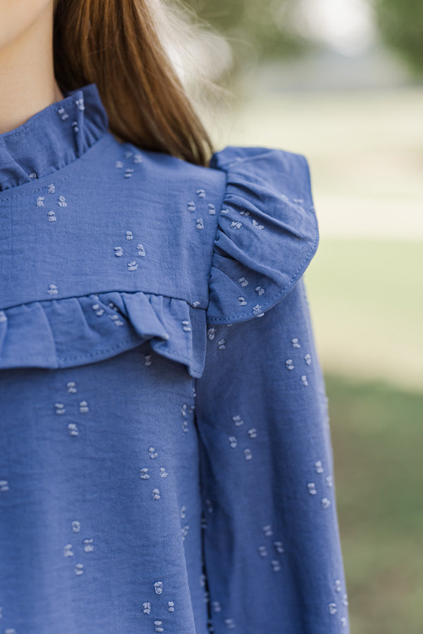 Girls: The Emily Denim Blue Ruffled Blouse