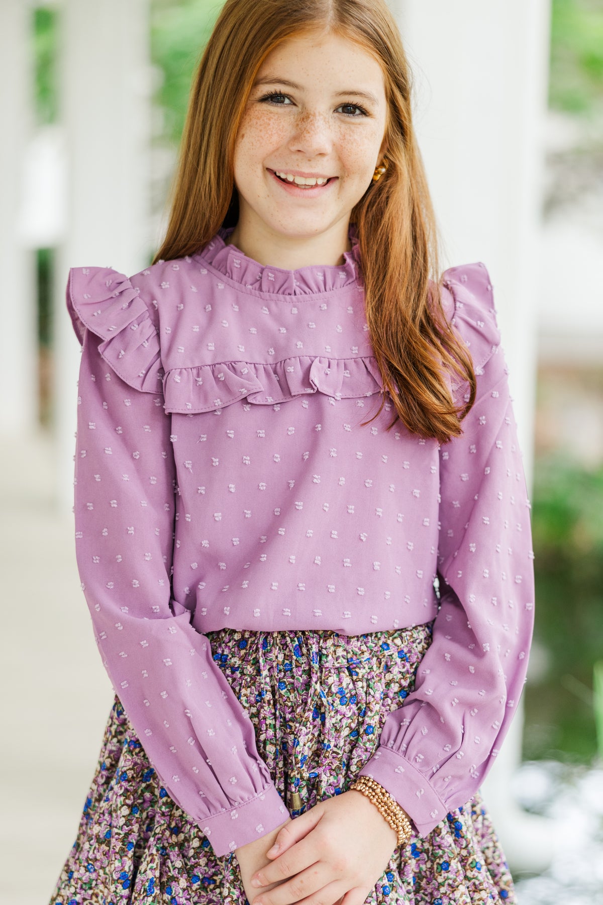 FBZ Girls Emily Pointelle Pink Lace Floral Tee