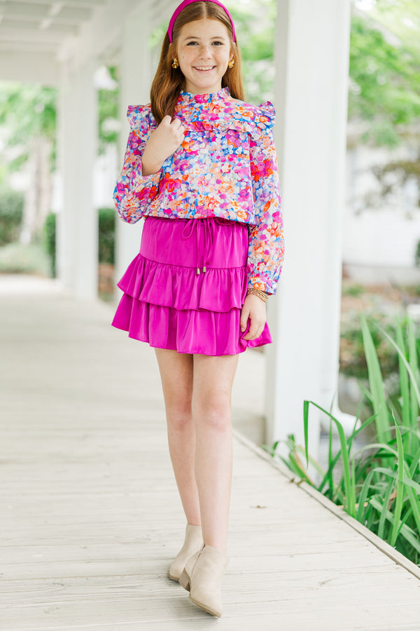 Girls: The Emily Purple Floral Ruffled Blouse