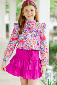 Girls: The Emily Purple Floral Ruffled Blouse