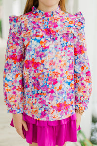 Girls: The Emily Purple Floral Ruffled Blouse