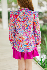 Girls: The Emily Purple Floral Ruffled Blouse