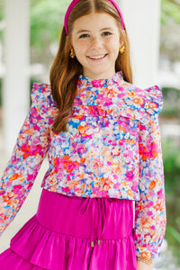 Girls: The Emily Purple Floral Ruffled Blouse