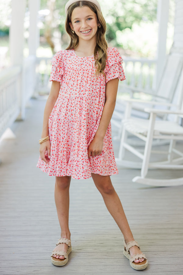 Girls: All The Joy Pink Ditsy Floral Dress