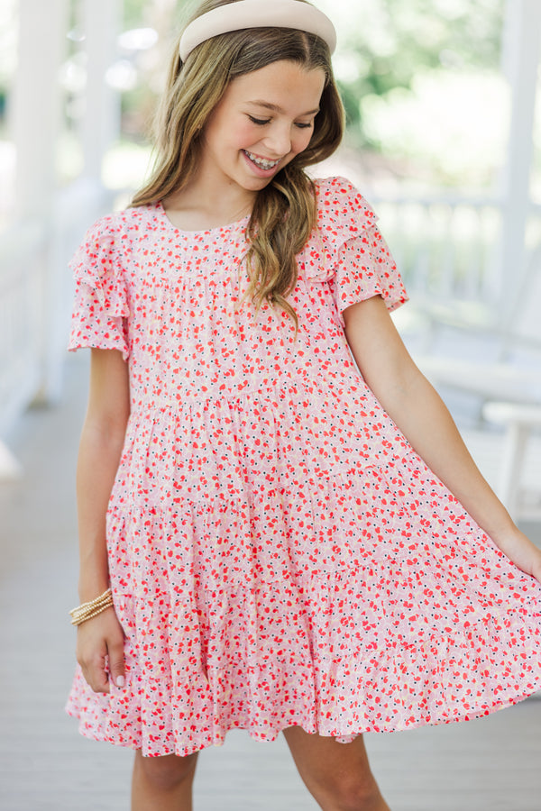 Girls: All The Joy Pink Ditsy Floral Dress