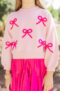 Girls: Feeling Just Fine Pink Bow Sweater