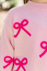 Girls: Feeling Just Fine Pink Bow Sweater