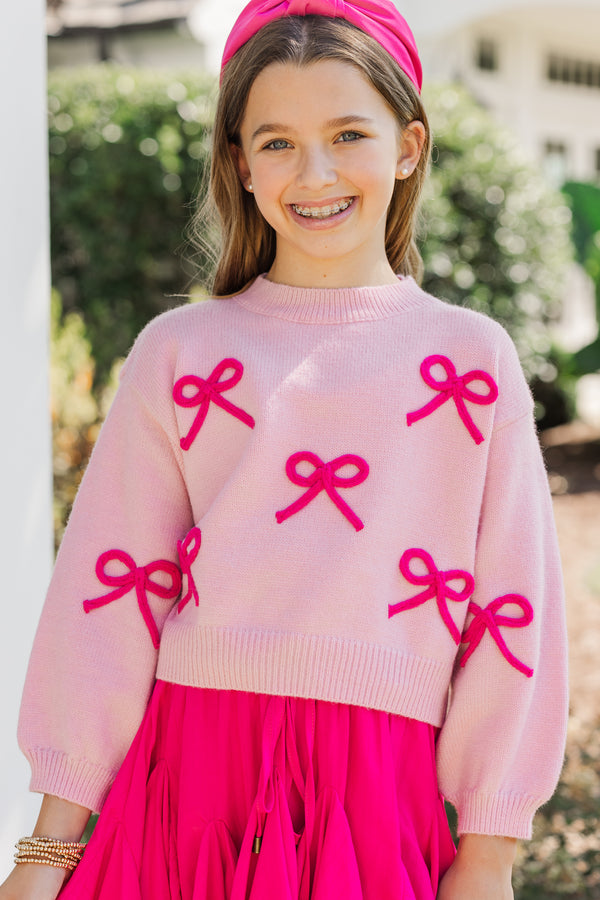 Girls: Feeling Just Fine Pink Bow Sweater