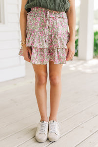 Girls: Take The Leap Pink Ditsy Floral Skort