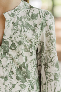 Girls: In Your Happy Place Olive Green Toile Dress