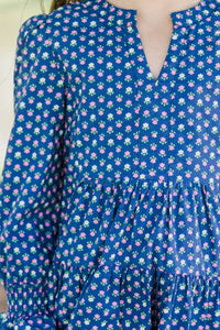 Girls: In Your Happy Place Blue Ditsy Floral Dress