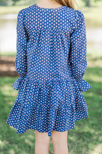 Girls: In Your Happy Place Blue Ditsy Floral Dress