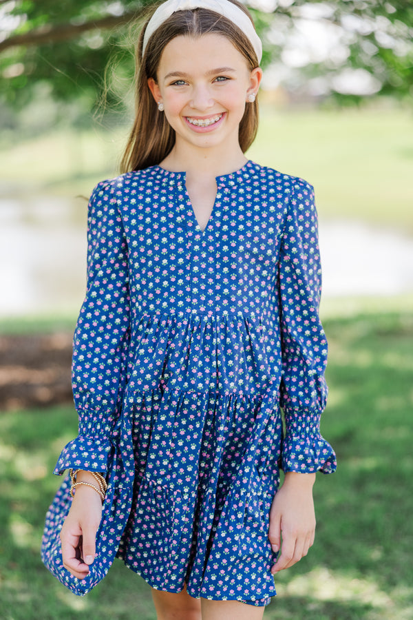 Girls: In Your Happy Place Blue Ditsy Floral Dress