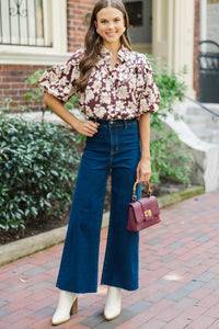 Better Than You Know Burgundy Floral Puff Sleeve Blouse