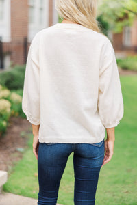 It's Game Day Ivory/Navy Puff Sleeve Sweater