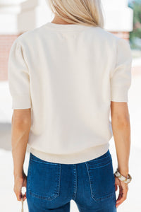 To The Stadium White and Blue Game Day Puff Sleeve Sweater