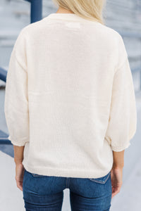 It's Game Day Ivory/Orange Puff Sleeve Sweater