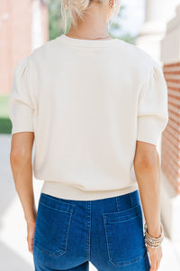 To The Stadium White and Gold Game Day Puff Sleeve Sweater
