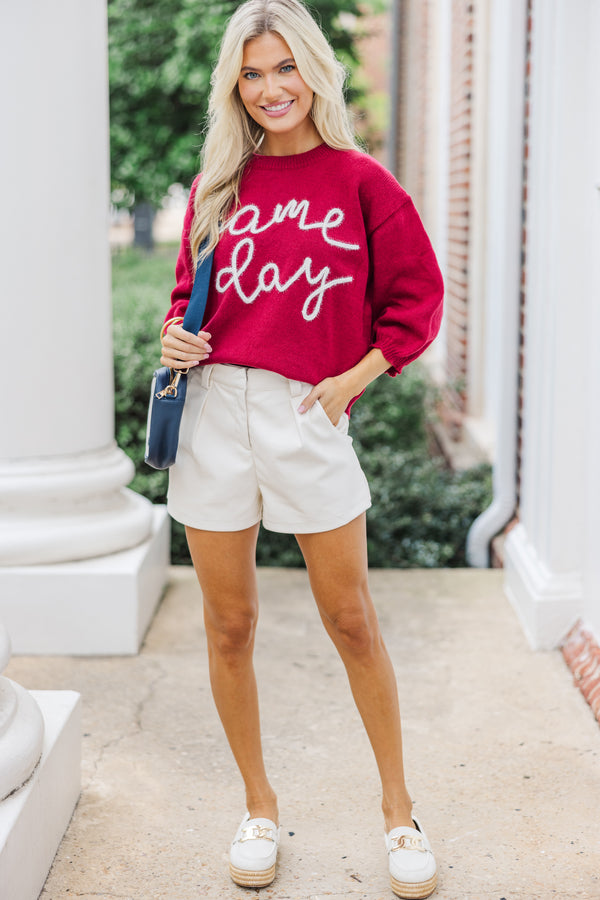 It's Game Day Crimson/White Puff Sleeve Sweater