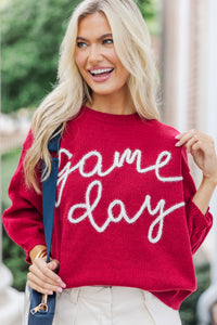 It's Game Day Crimson/White Puff Sleeve Sweater