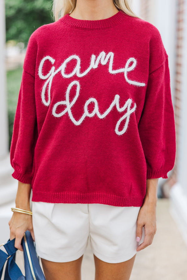 It's Game Day Crimson/White Puff Sleeve Sweater