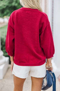 It's Game Day Crimson/White Puff Sleeve Sweater