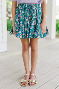 Girls: Look Your Way Teal Green Floral Ruffled Skort