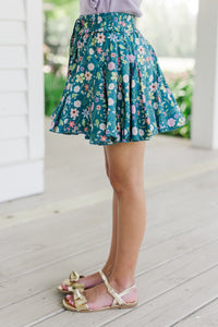 Girls: Look Your Way Teal Green Floral Ruffled Skort