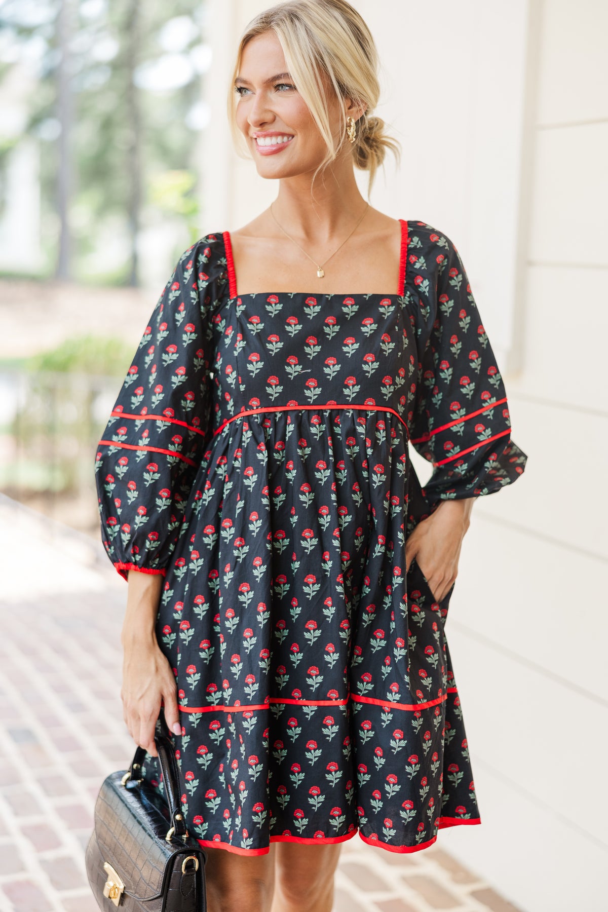 Want It All Black Floral Babydoll Dress – Shop the Mint