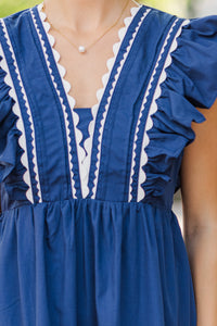 Ready For The Day Navy Blue Ruffled Midi Dress