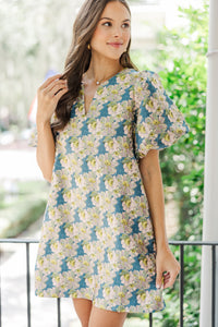 Feels Like Love Slate Floral Brocade Shift Dress