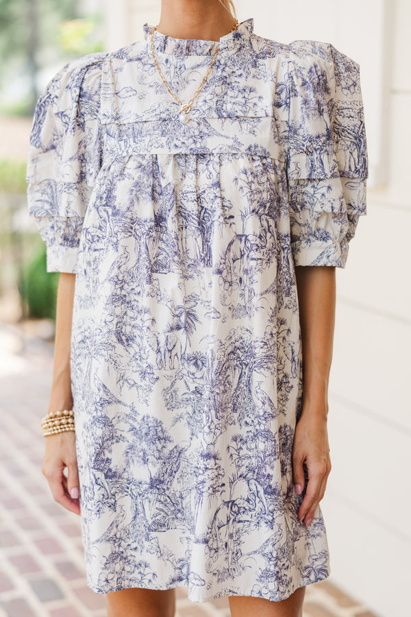 Spend Your Day Slate Toile Dress