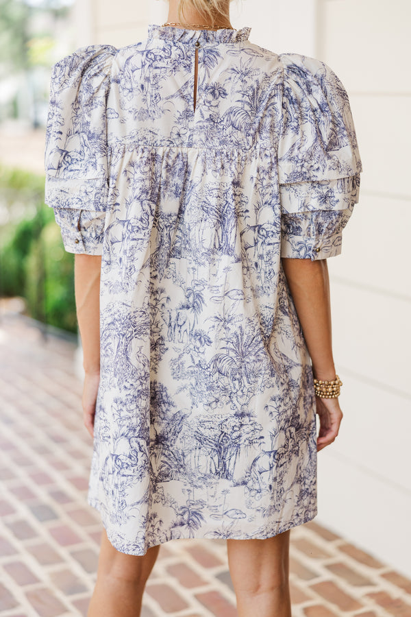 Spend Your Day Slate Toile Dress