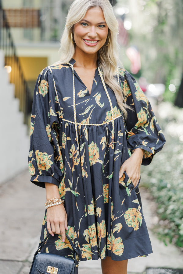 All About It Black Floral Dress