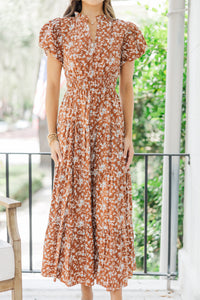 Win You Over Chestnut Brown Ditsy Floral Dress