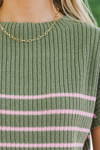 Ready For The Day Olive Green Striped Sweater