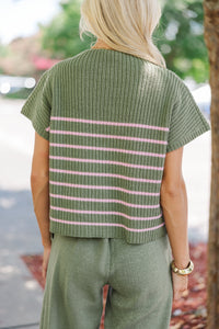 Ready For The Day Olive Green Striped Sweater