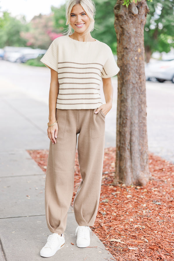 Ready For The Day Mocha Brown Striped Sweater