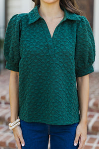 Worth Your While Hunter Green Textured Blouse