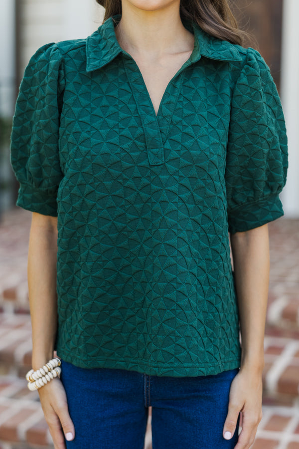 Worth Your While Hunter Green Textured Blouse