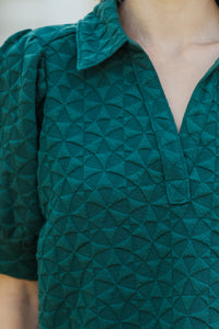 Worth Your While Hunter Green Textured Blouse