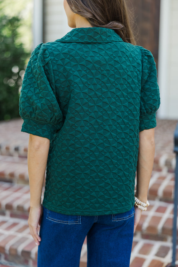 Worth Your While Hunter Green Textured Blouse