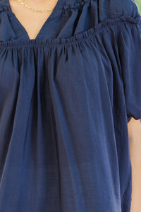 Faith In Love Light Navy Blue Ruffled Blouse