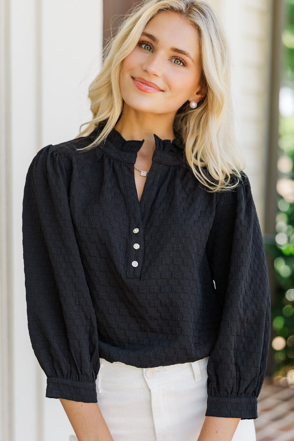 Perfectly You Black Textured Blouse