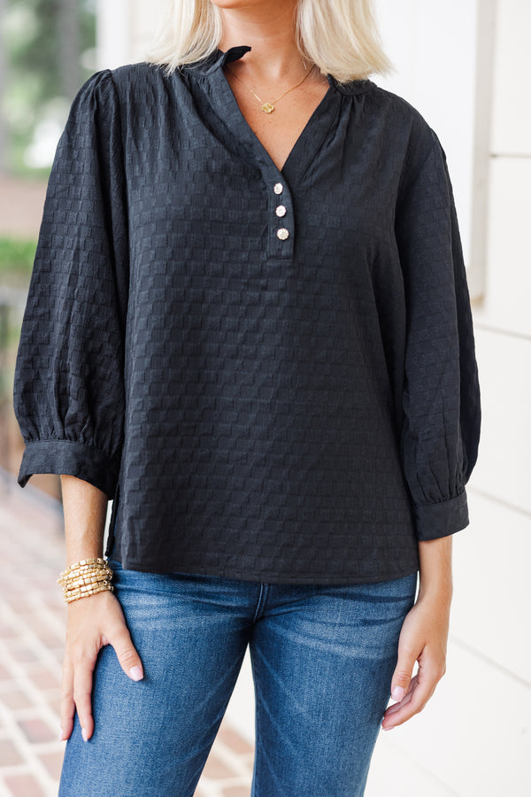 Perfectly You Black Textured Blouse